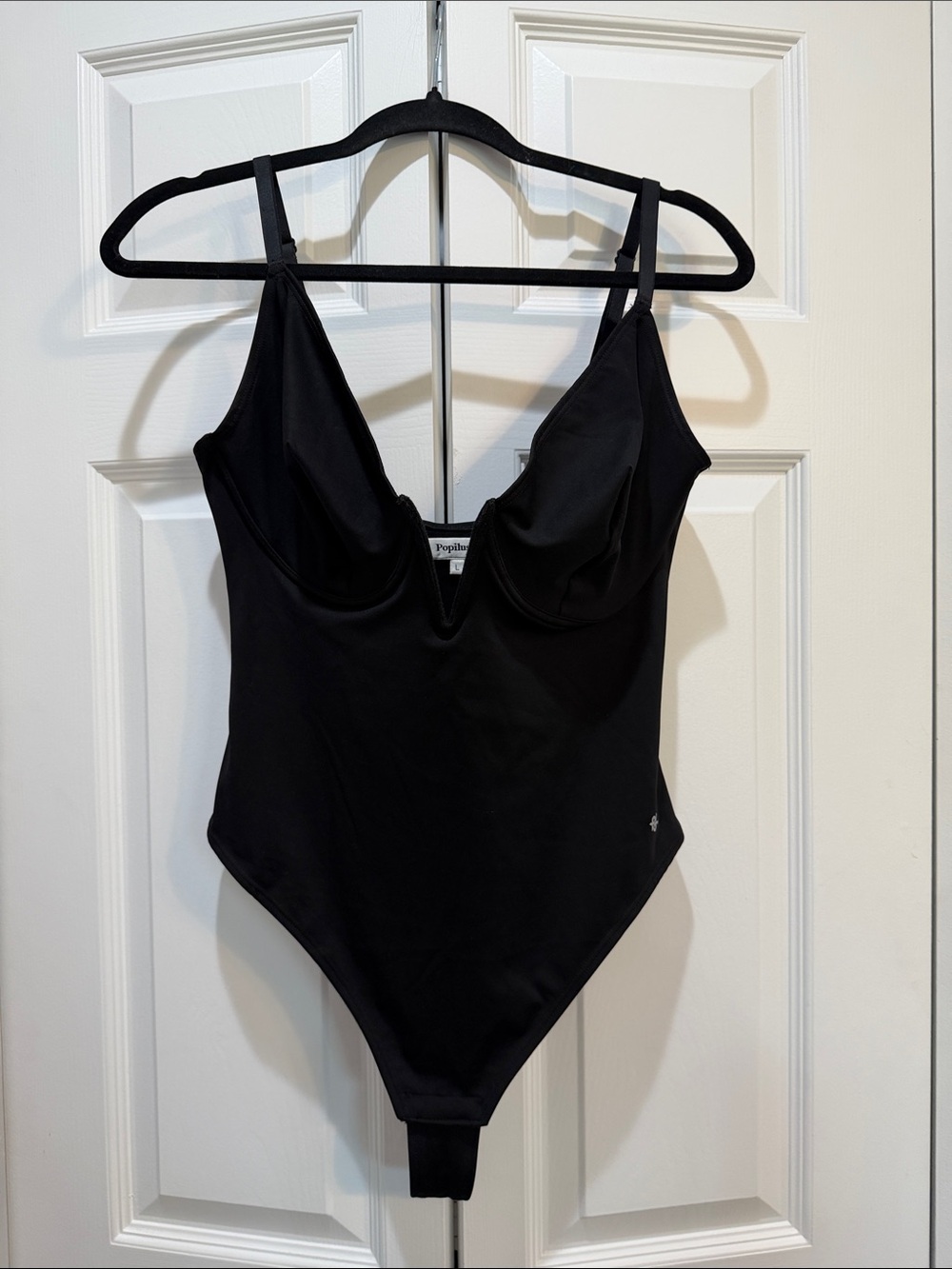 Popilush Women's Black Corset V-Neck Tummy Control Shapewear Bodysuit Large NWOT